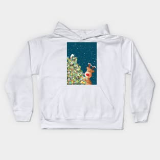 Cute reindeer illustration, winter animal art Kids Hoodie